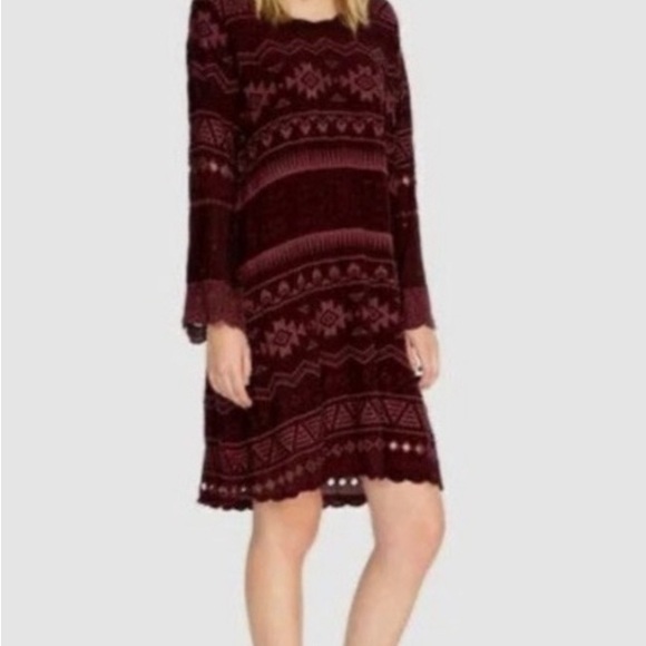 Johnny Was Dresses & Skirts - Johnny Was Burgundy and Deep Red Geometric Knit Dress